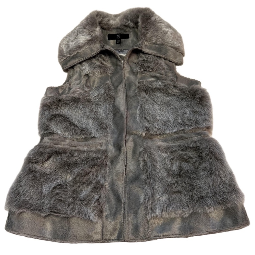 RLZ by Rachel Zoe Faux Fur Gray Vest Coat Size XXS Hook Closure Pockets NEW